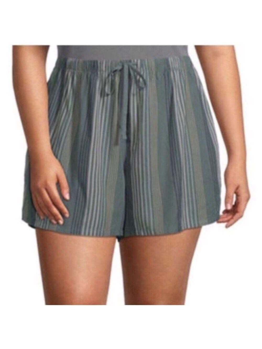 Ambrielle sleep lounge shorts Woman's 2X plus green stripe with pockets